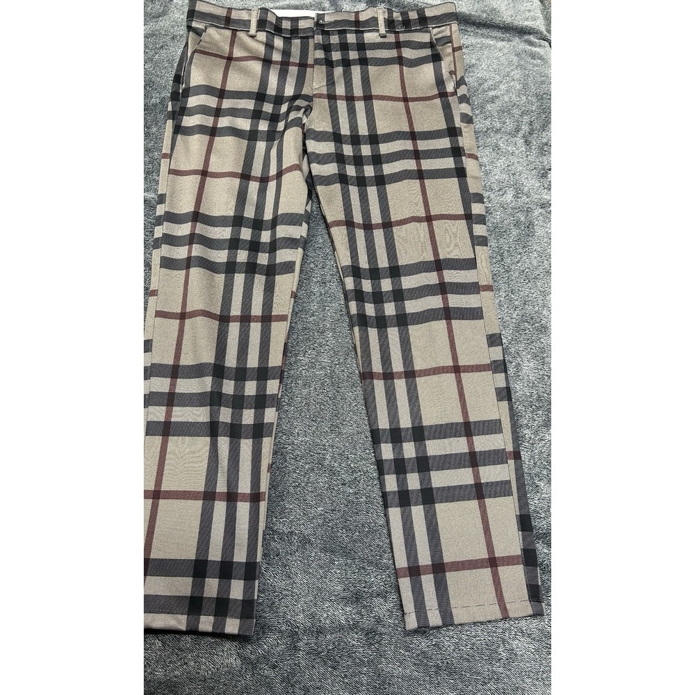 Lorenzo Franco Men's Beige 2 Plaid Dress Pants 40x 29 (A2)